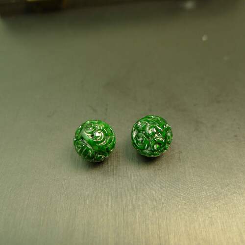 缅甸天然A货翡翠团寿雕花珠子
