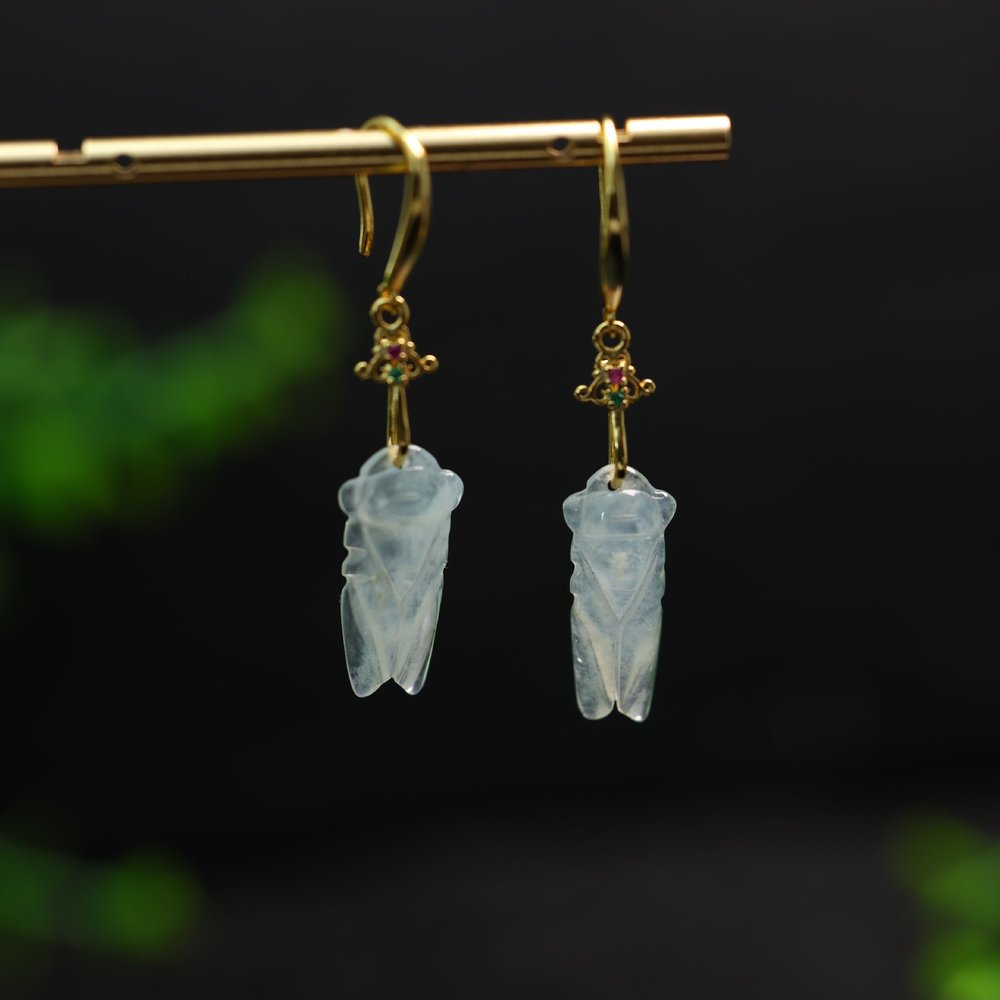 天然翡翠玉蝉一鸣惊人知了耳环