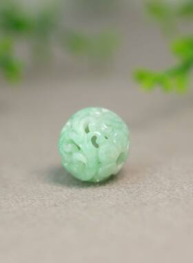 #N180阳绿缅甸天然A货翡翠镂空雕花珠子 17MM圆珠佛珠吊坠