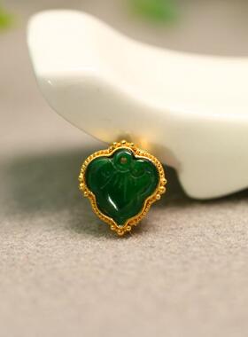 特价#E159 18K金镶嵌满色辣绿天然A货翡翠如意小香盒