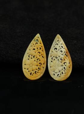 #K005一对缅甸天然A货黄翡翡翠镂空水滴形耳坠花片裸石