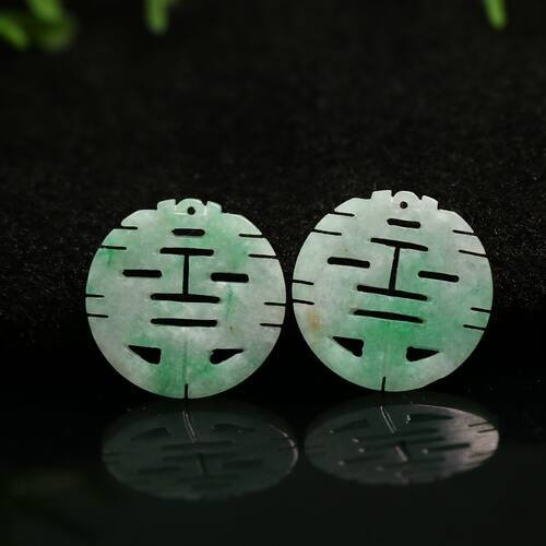 天然翡翠镂空圆形喜字耳坠花片