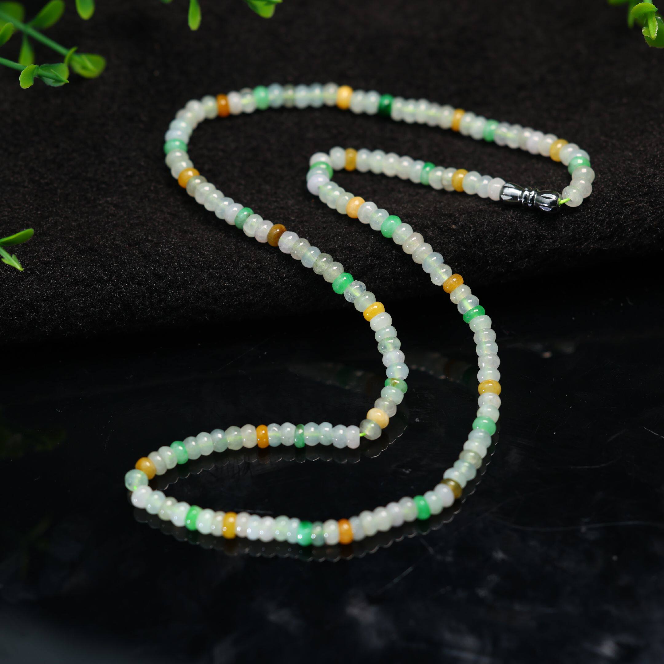 j710冰种彩色缅甸天然a货翡翠算盘珠子项链手链
