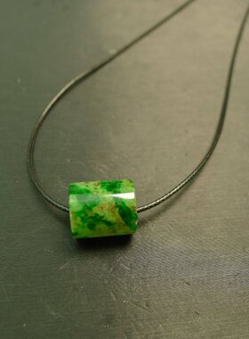 #F784黄加绿天然A货翡翠路路通转运珠桶珠锁骨吊坠  送皮绳