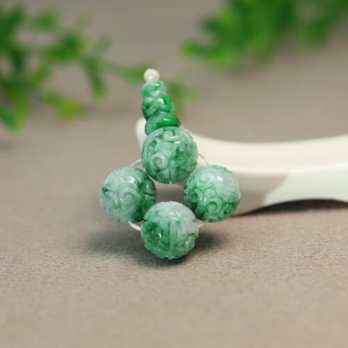 翡翠团寿龙纹雕花珠子三通佛头