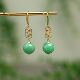 K299 18K金镶嵌满色阳绿缅甸天然A货翡翠圆珠子耳坠耳环耳饰