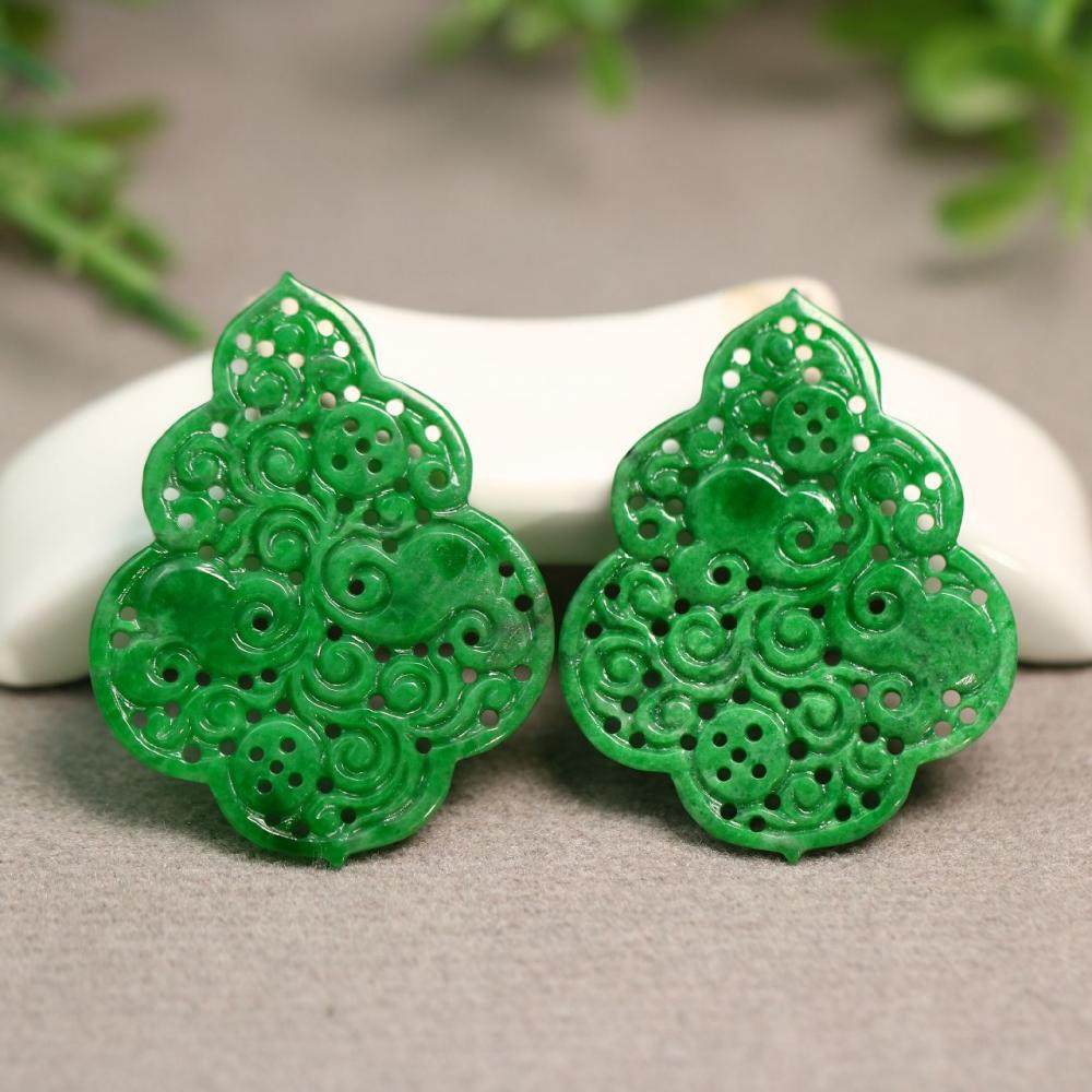 特价#6301一对满色辣绿天然翡翠复古镂空雕花耳坠吊坠胸针花片,珠宝/钻石/翡翠,其他,淘宝优惠券,粉丝福利购,淘宝优惠卷