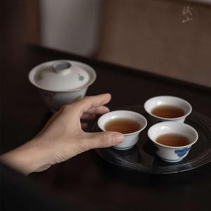 【湘缘阁】赋山堂青花手绘白菜品茗杯茶杯纯手工陶瓷客杯五入30i.