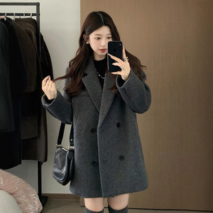 显瘦毛呢秋冬外套韩系呢子大衣小个子赫本风 通勤西装 胖MM大码 女装