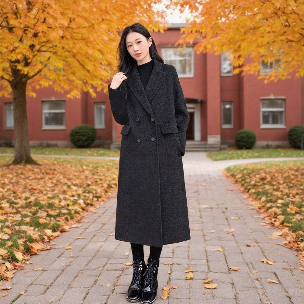 胖mm大码女装黑色毛呢外套200斤