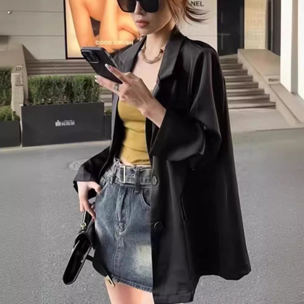 中长款高级感缎面西服上衣200斤