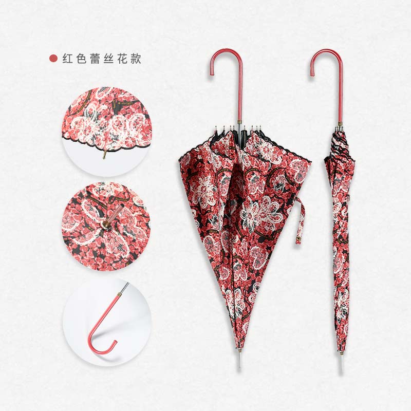 日本thosedays蕾丝8骨黑胶长柄