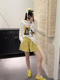 2026新款圆领T恤春秋季新品女款可爱甜美印花中长款长袖短裤套装