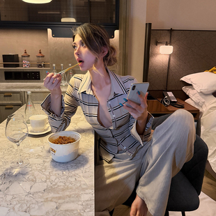 PrettyDragon老钱风条纹两穿收腰修身衬衫复古长袖POLO短款上衣女