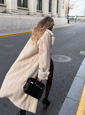 PrettyDragon显瘦保暖长款大衣高级感环保水貂皮草外套皮毛一体女