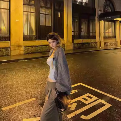 Withlynlyn大聋 温柔姐姐闪光毛织外套女羊毛蝙蝠袖宽松针织开衫