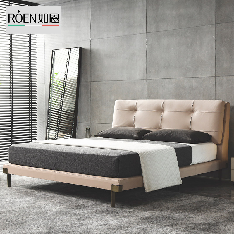 如恩viktor磨砂肤感超纤皮艺双人床baxter床软包主卧皮艺床 bd179