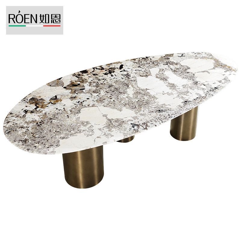埃菲尔餐桌意式轻奢极简天然大理石潘多拉小水晶奢石异形台t2004