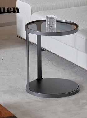 如恩 经典意式现代极简约风格双层圆形钢化玻璃边几角几BJ-GC160A