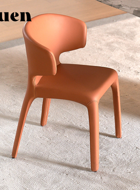 如恩高端意式极简约风格餐椅橙色设计师皮凳子椅子皮革包裹 GY139