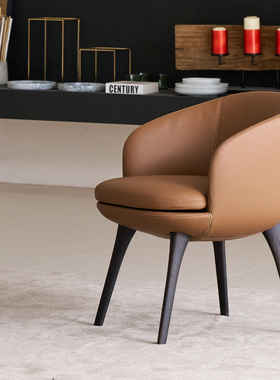 如恩 Raphael拉斐尔餐椅意式极简风格橙色椅子包裹式大餐桌皮凳子