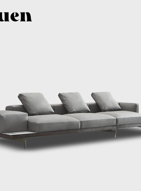 如恩 高端意式轻奢极简约风格四人位大直排真皮沙发平层别墅CB133