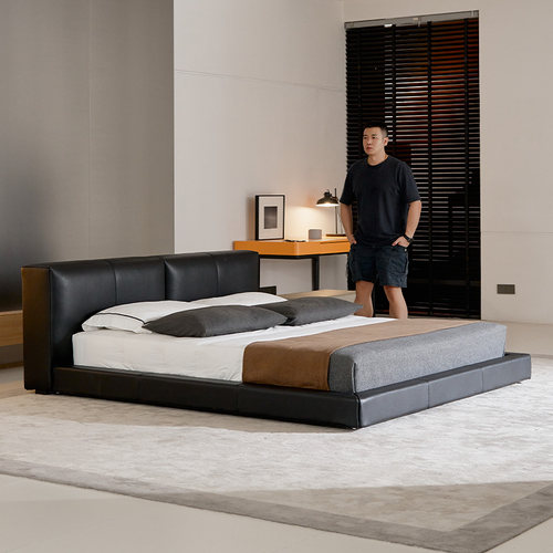 如恩榻榻米意式极简真皮床