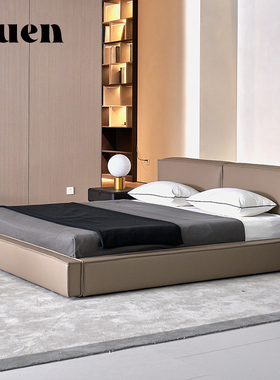 如恩豆腐块真皮床经典意式极简风格卧室双人床1.8米主卧皮床BD188