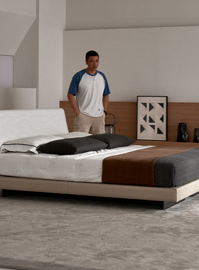 如恩 Roger罗杰床意式极简风格布艺床双人床棉麻1.8米主卧床BD198