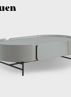 如恩意式极简风格椭圆形茶几灰色亮光烤漆轻奢长茶几组合CJ-YC263