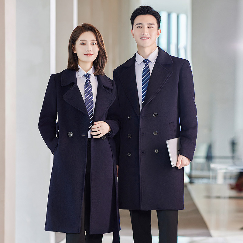 男女秋冬职业工装酒店房产物业中长款OL制服通勤羊毛呢子大衣外套