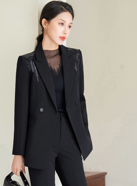 单件/套装职业女春秋新款时尚工装气质女神范黄色西装阔腿裤长袖