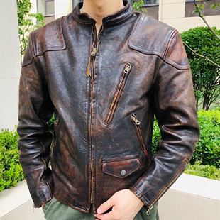 一代毒液皮衣汤姆哈迪电影同款RRL效果实拍手工牛皮打造 五金可选