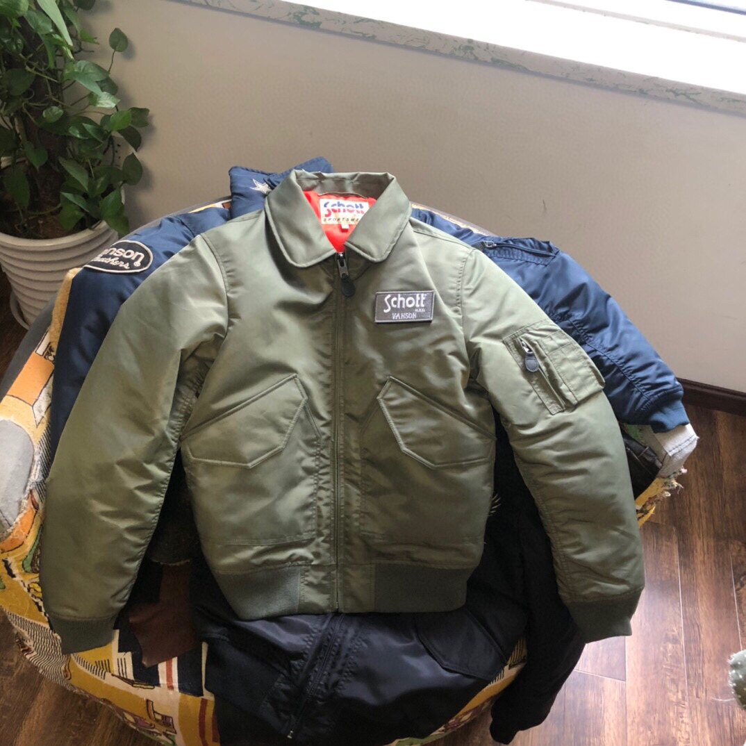 纯色45P联名schott飞行夹克棉衣 可拆卸胸标户外三防耐磨型棉服
