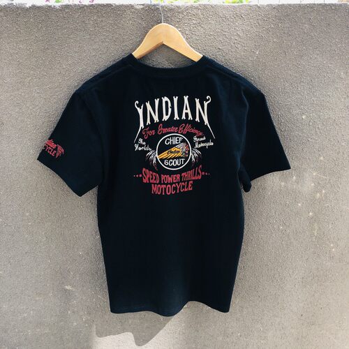 夏季黑色男士短袖圆领INDIAN印第安复古机车风纯棉半袖T恤刺绣