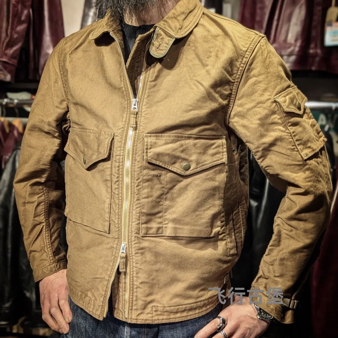 S-8经典飞行员外套丛林布工装阿美咔叽多袋摩托机车夹克重磅印花