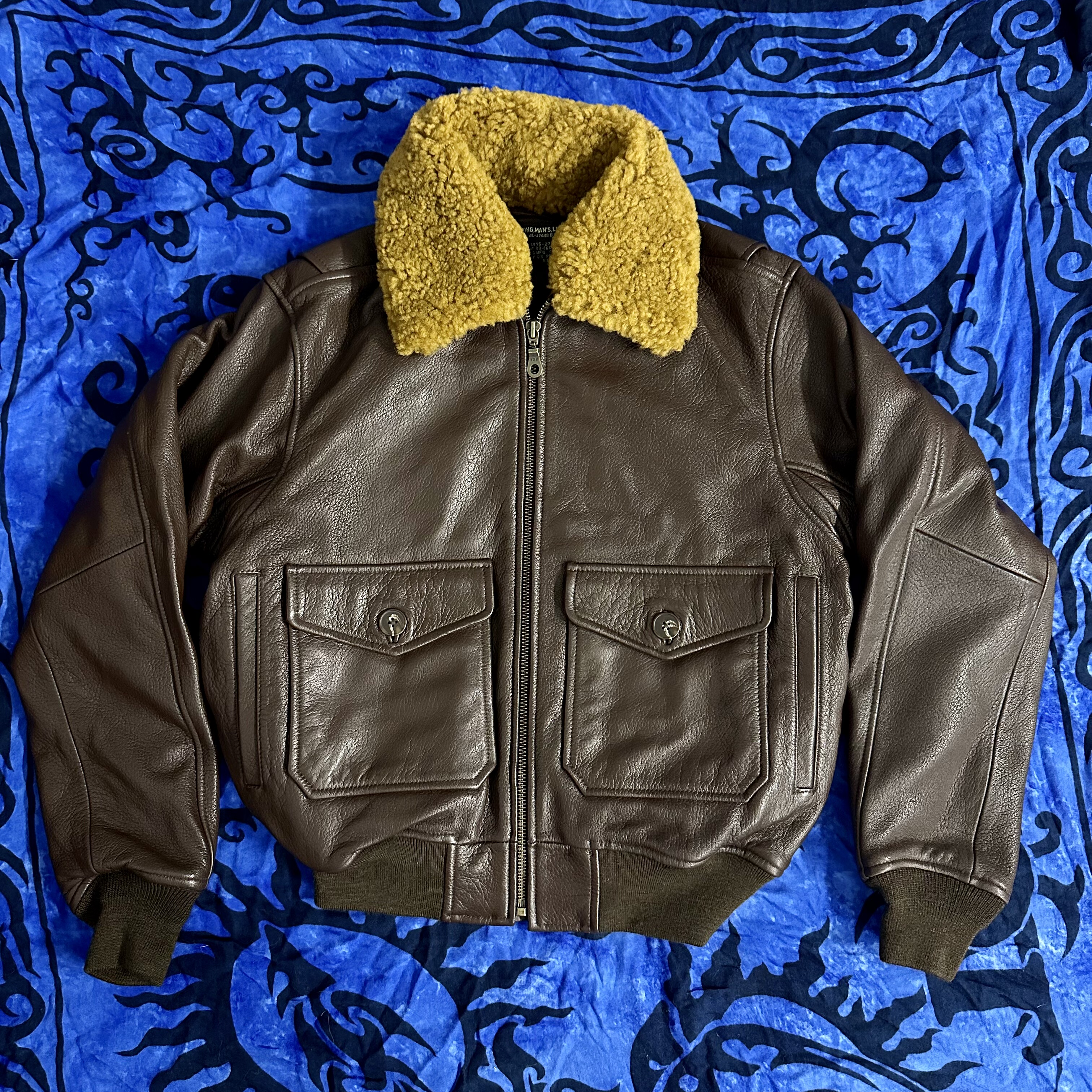 美版G1皮衣真毛领纯色飞行员皮夹克 山羊皮复古男女军事风外套