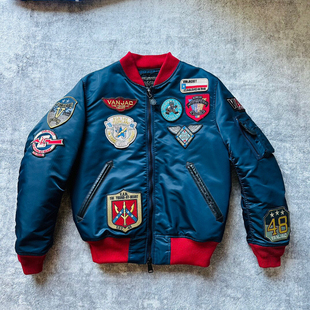 海空蓝VAN初心MA1飞行服夹克 型棉外套 情侣徽章配皮复古风亚洲版