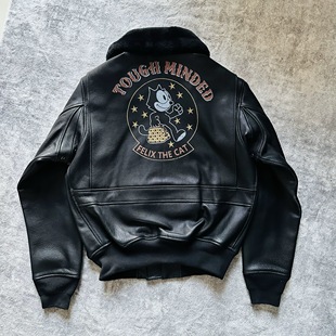 日单菲力猫G1皮衣Felix真毛领飞行员皮夹克山羊皮男女军旅风外套