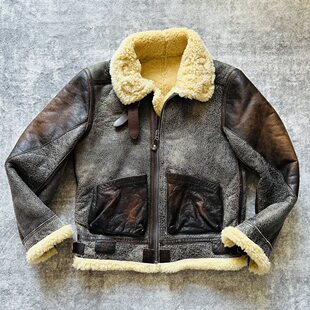美式B3皮毛一体飞行服皮衣 定制款男复古翻领加厚皮夹克外套冬