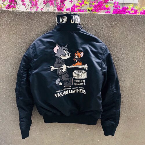 猫和老鼠Vanson飞行夹克 45P机车刺绣棉服 G03杜邦面料棉填充款