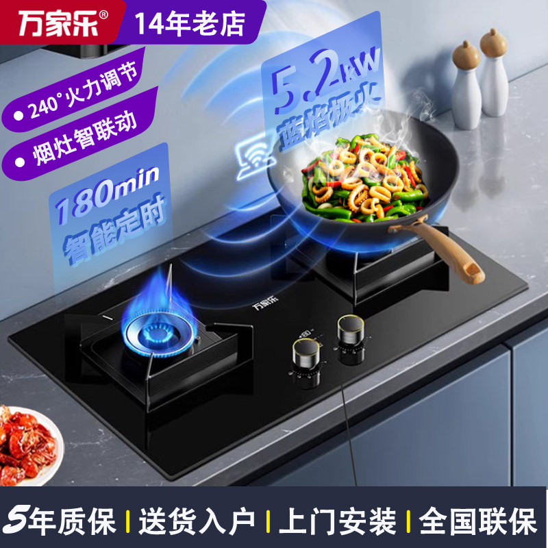 Macro/万家乐 AY9燃气灶双灶天然气厨房家用烟灶联动定时嵌入灶具