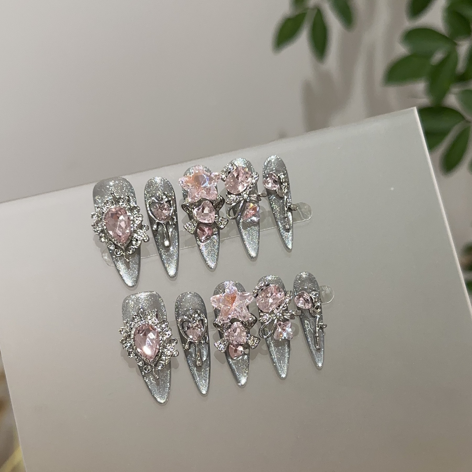 纯手工穿戴甲高端透黑银色