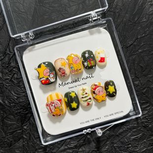 纯手工制作可爱卡通少女短圆穿戴美甲贴片可拆卸A656 星星人