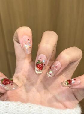 纯手工穿戴甲夏日冰糖甜心小粉莓甜美ins风可爱百搭学生显白美甲