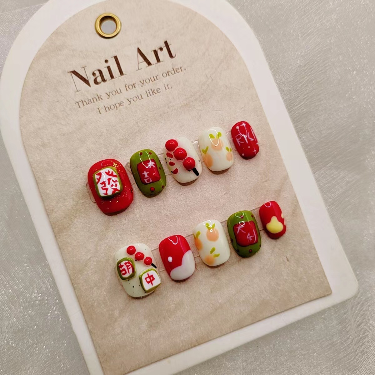 新年红色新年麻将手工穿戴甲