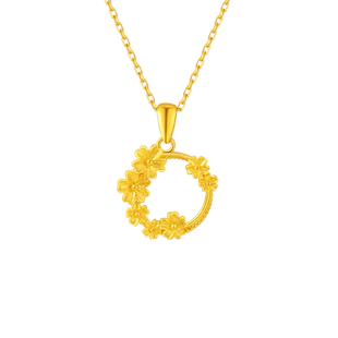 老庙黄金足金999浪漫花环吊坠挂坠5G治愈花团锦簇轻奢时尚