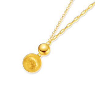 老庙黄金足金999CNC精雕球几何项链悦己甄品时尚通勤百搭官方正品