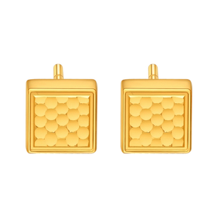 老庙黄金足金999时尚5G鳞甲闪耀亮镜金菱形耳钉方糖耳饰碎碎冰
