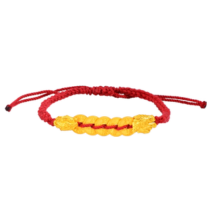 老庙黄金足金999古法财运兴龙红手绳龙乾隆通宝铜钱招财进宝盘缠